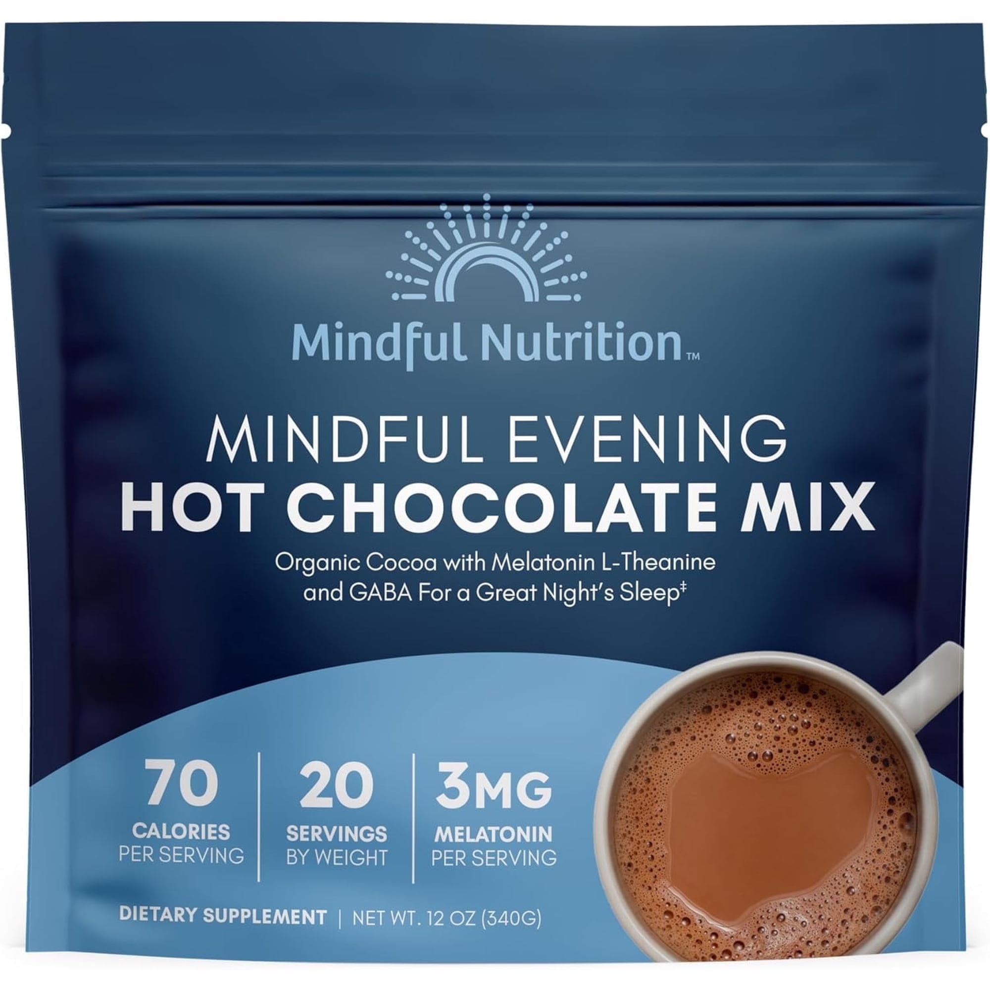 Mindful Nutrition Evening Cocoa Mix with Melatonin, L-Theanine & GABA, 12 oz