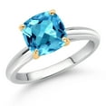 thumbnail image 2 of Gem Stone King 925 Sterling Silver and 10K Yellow Gold Swiss Blue Topaz Solitaire Engagement Ring for Women (2.30 Cttw, Cushion 8MM, Gemstone November Birthstone, Size 7), 2 of 4