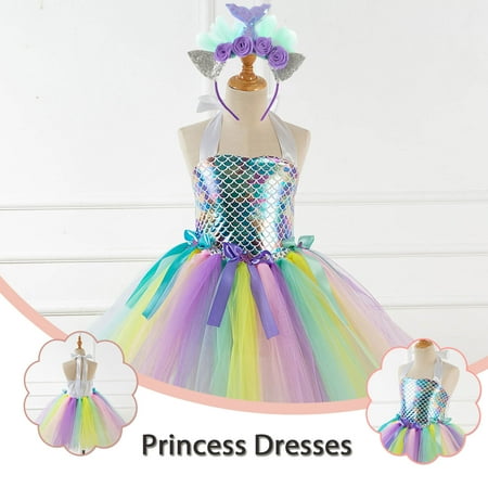 

AURIGATE Toddler Baby Girl Skirt Summer Girls Sling Tie Neck Mermaid Show Dress Skirt + Hair Band