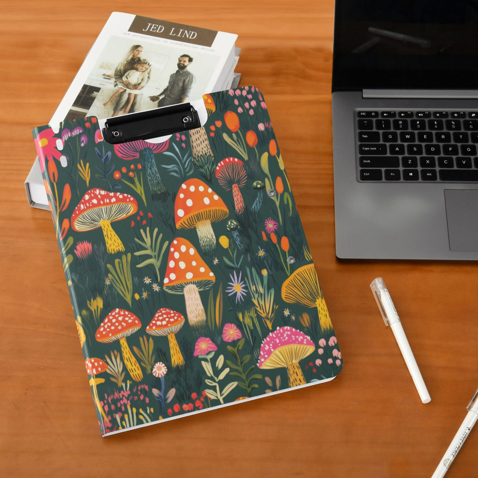 FORMRS A4 Clipboard Folder with Pen Holder Horizontal Foldable School Office Binder, Orange Mushroom
