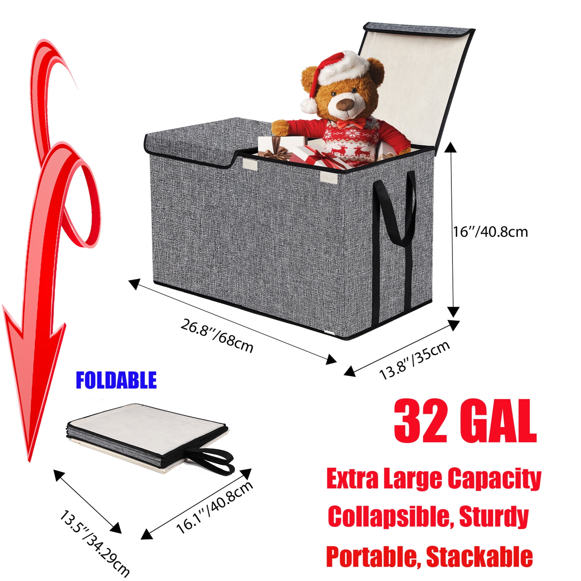 VICTORICH Extra Large Child Collapsible Toy Storage Fabric 32 gal Kids Room Toy Chest with Lid, Gray