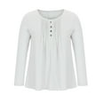 thumbnail image 4 of IROINNID Discount Ladies Long Sleeve T Shirts Solid Color Button T-shirt Blouse Round Neck Lounge Tops,White, 4 of 8