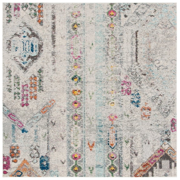 SAFAVIEH Madison Christabella Overdyed Striped Area Rug, Grey/Blue, 3' x 3' Square