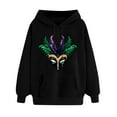 thumbnail image 3 of VBTAPA Women's Mardi Gras Sweatshirt Novelty Mask Graphic Hoodies Tuesday Carnival Parade Party Pullover Tops with Kangaroo Pocket Black XL, 3 of 6