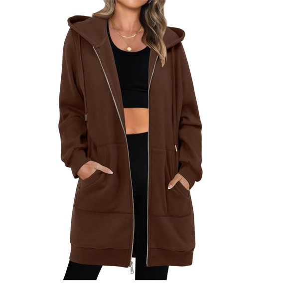 Yievot Long Hoodies for Women Casual Zip Up Long Sleeve Tunic Sweatshirts Relaxed Fit Fall Jacket Coat with Pocket