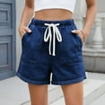thumbnail image 2 of Mohiass Jean Shorts for Women Drawstring Elastic High Waist Roll Up Hem Summer Casual Baggy Stretchy Denim Shorts Jorts 2025 Dark Blue L, 2 of 6