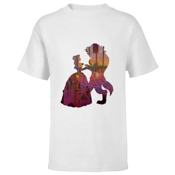 Disney Classic Beauty and the Beast Silhouette Dance - Short Sleeve T-Shirt for Kids – Customized-White