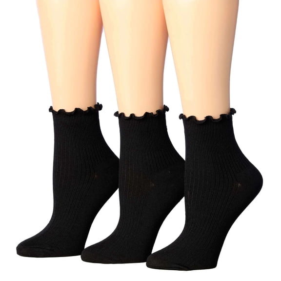 Tipi Toe Womens Elegant Ruffle Trim Ankle Socks 3-Pack