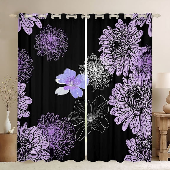 jejeloiu Purple Flower Blossom Black Out Curtains,Retro Floral Pattern Curtains Pack of 2 (42x63 Each),Minimalist Aesthetic Artwork Bedroom Curtains For Girls,Breathable Home Decor