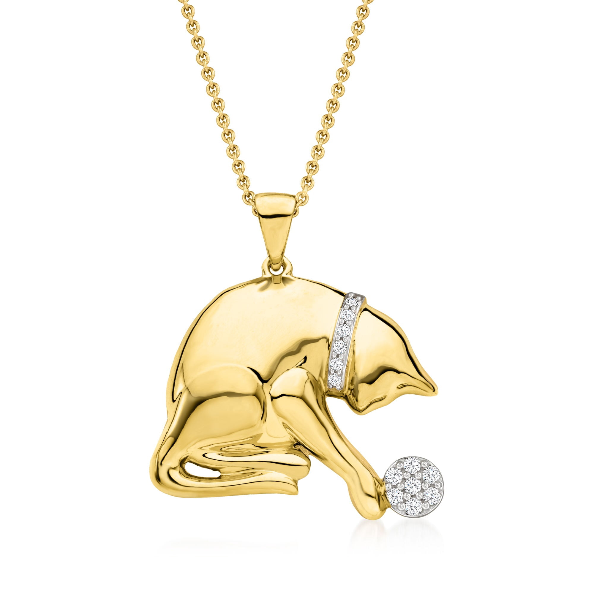 Ross-Simons 0.15 ct. t.w. Diamond Playing Cat Pendant Necklace in 18kt Gold Over Sterling, Women's, Adult