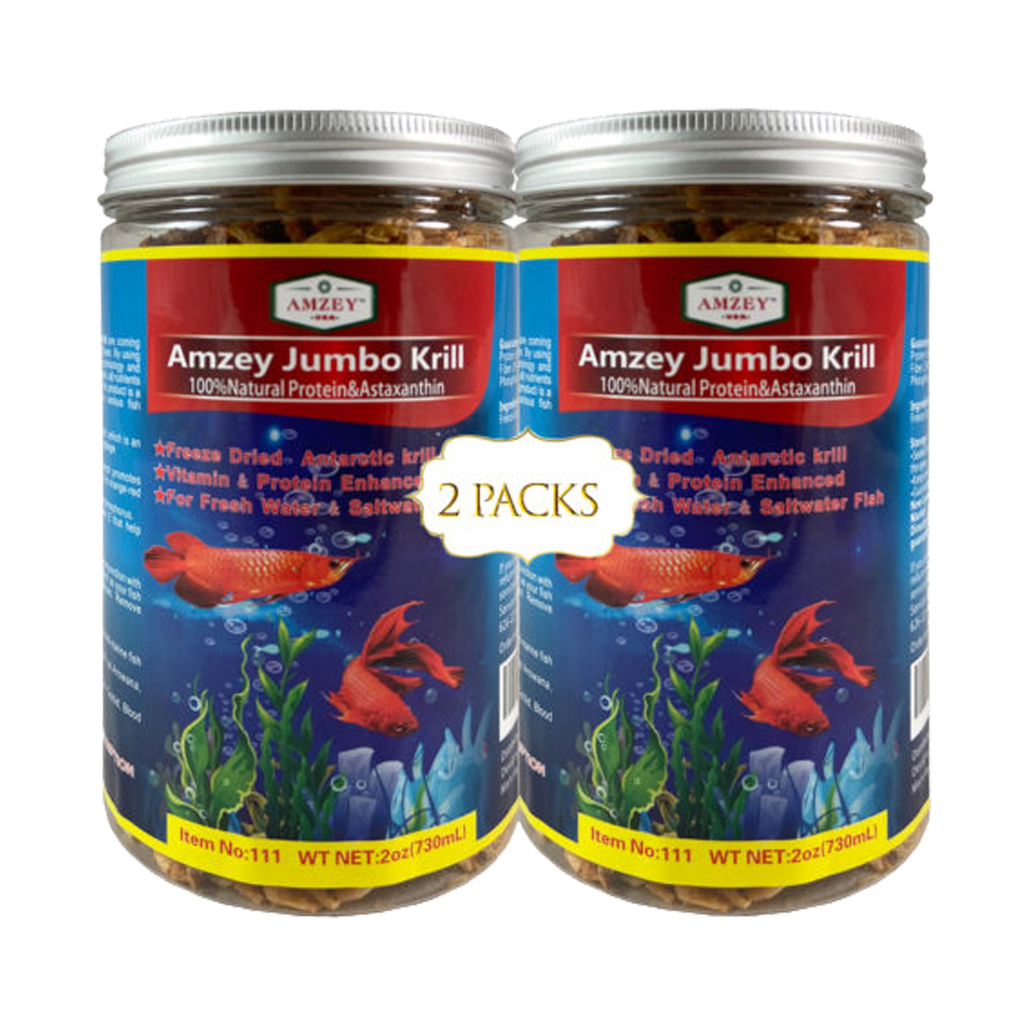Amzey 2 Pack 2 oz Freeze Dried Jumbo Krill Fish Treat for Ornamental