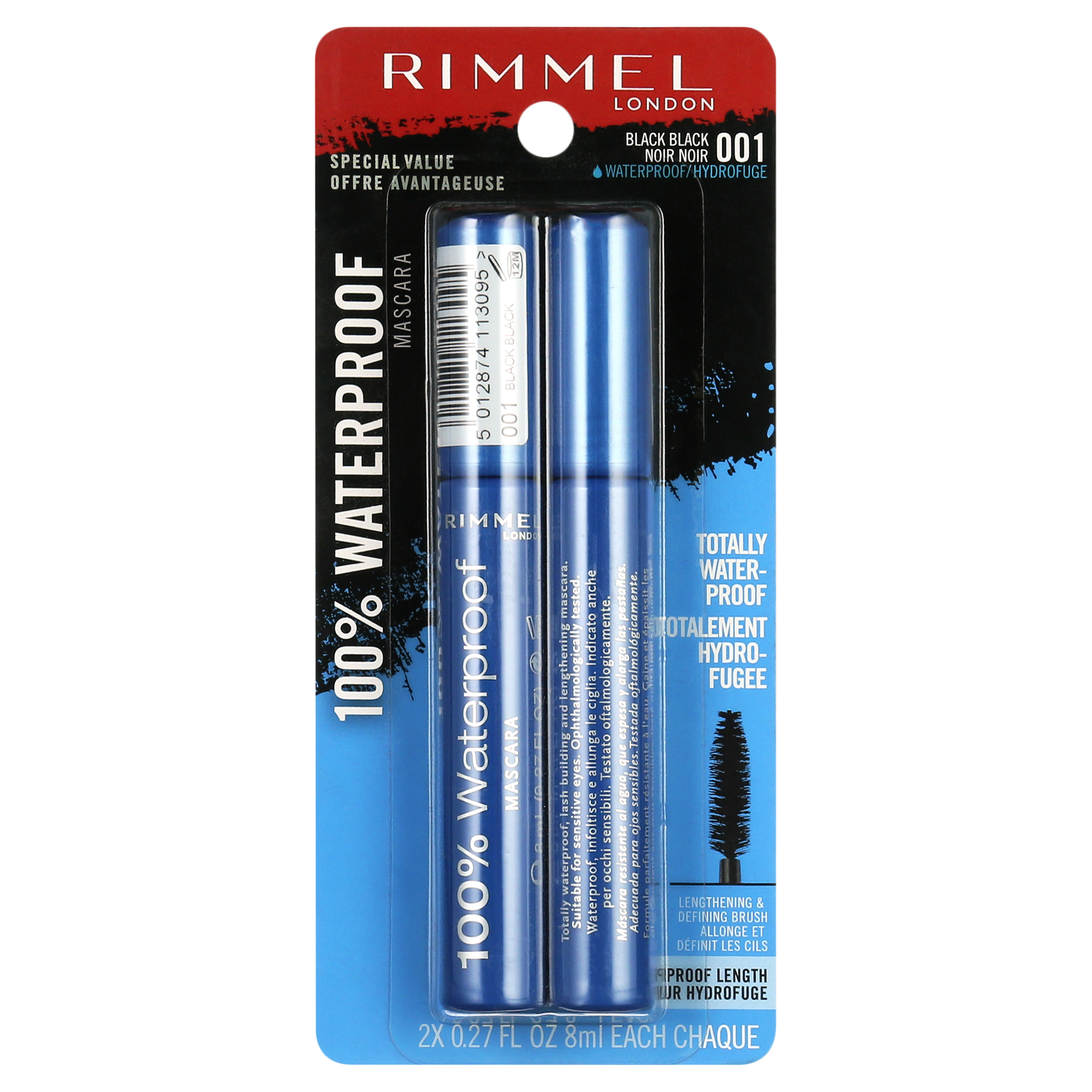 Rimmel 100% Waterproof Mascara Duo Pack, 001 Black, 0.27 fl oz - image 4 of 7