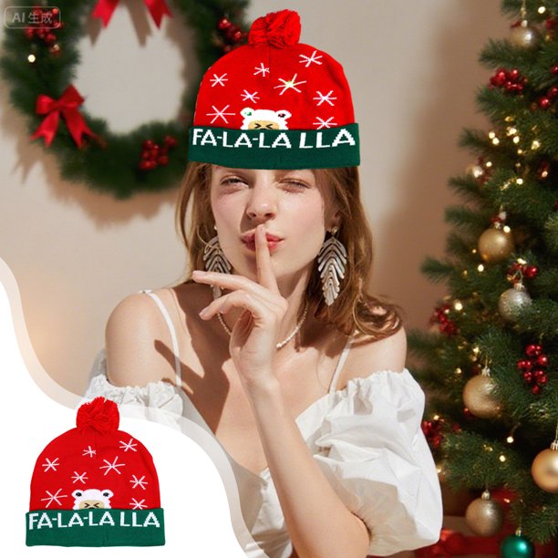 Gorro Navideño de Punto con Luces Led y Pompón de Papá Noel | Gorro de Lana Cálido para Invierno con Protección para Los Oídos | Gorro Multicolor con Luces Navideñas para Regalar En Fiestas Navideñas