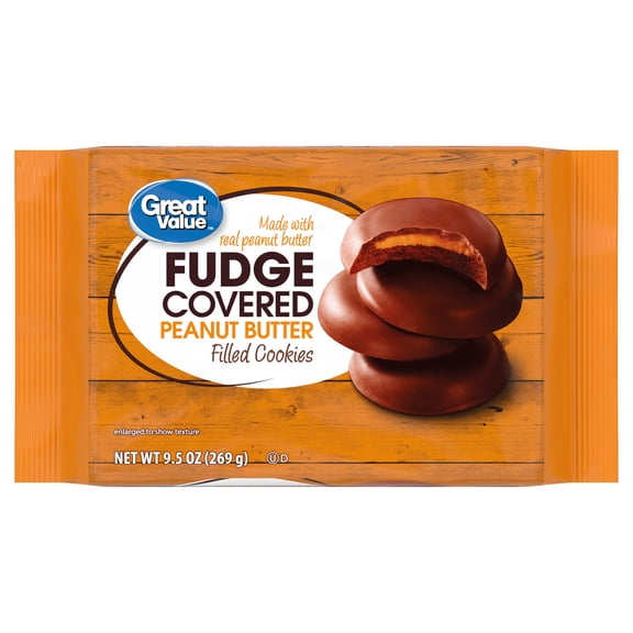 Great Value Fudge Covered Peanut Butter Filled Cookies, 9.5 oz