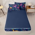 thumbnail image 4 of Homewish Colorful Dinosaur Zipper Twin Comforter Sets with Fitted Sheet and 2 Pillowcases,Cartoon Dino Zipper Bedding Set For Boys Kids,Reversible,4-Piece, 4 of 7