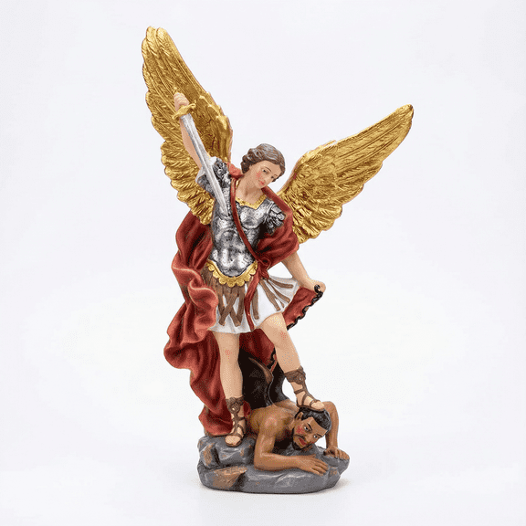 Saint Michael Archangel Resin Statue - Weatherproof Religious Decor - 8.47 in