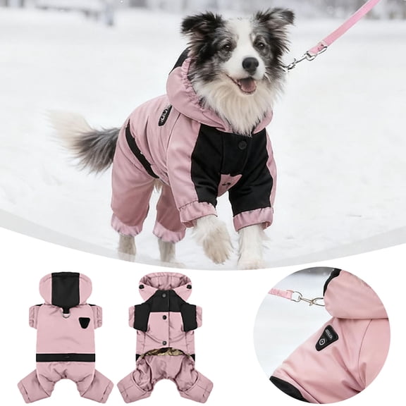Insulated Winter Hooded Snowsuit Full Body Coverage Four Legs Adjustable Warm Jacket For Small Dogs Outdoor Adventures