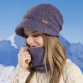 thumbnail image 2 of AWZXDE Winter Hats For Women Knitted Hat And Scarf Set With Brim Ear Cover Lined Windproof Warm Cap D, 2 of 5