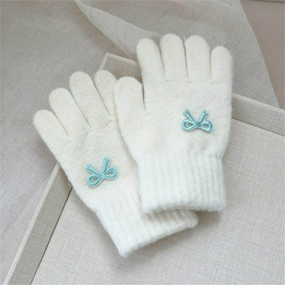 Adorable Children's Knitted Bow Gloves - Cozy Warm Finger Gloves for Outdoor Play
