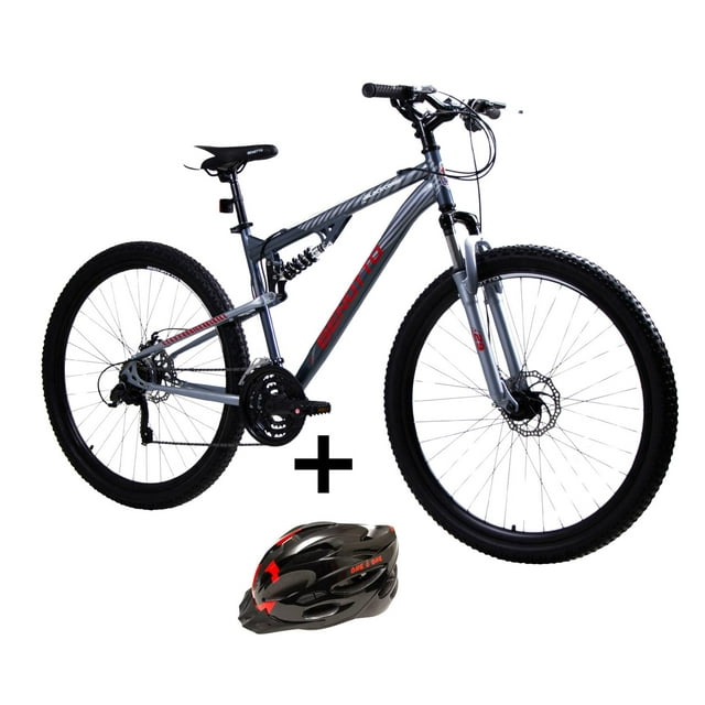 Combo Bicicleta Benotto Blackcomb R29 con Casco Negro/Rojo gris