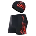 thumbnail image 6 of Men's Comfortable Swim Trunks Shorts and Cap Set, Elastic Waist Swimwear with Flame Pattern and UV Protection Beach & Poolside Vacation Red 3XL, 6 of 8