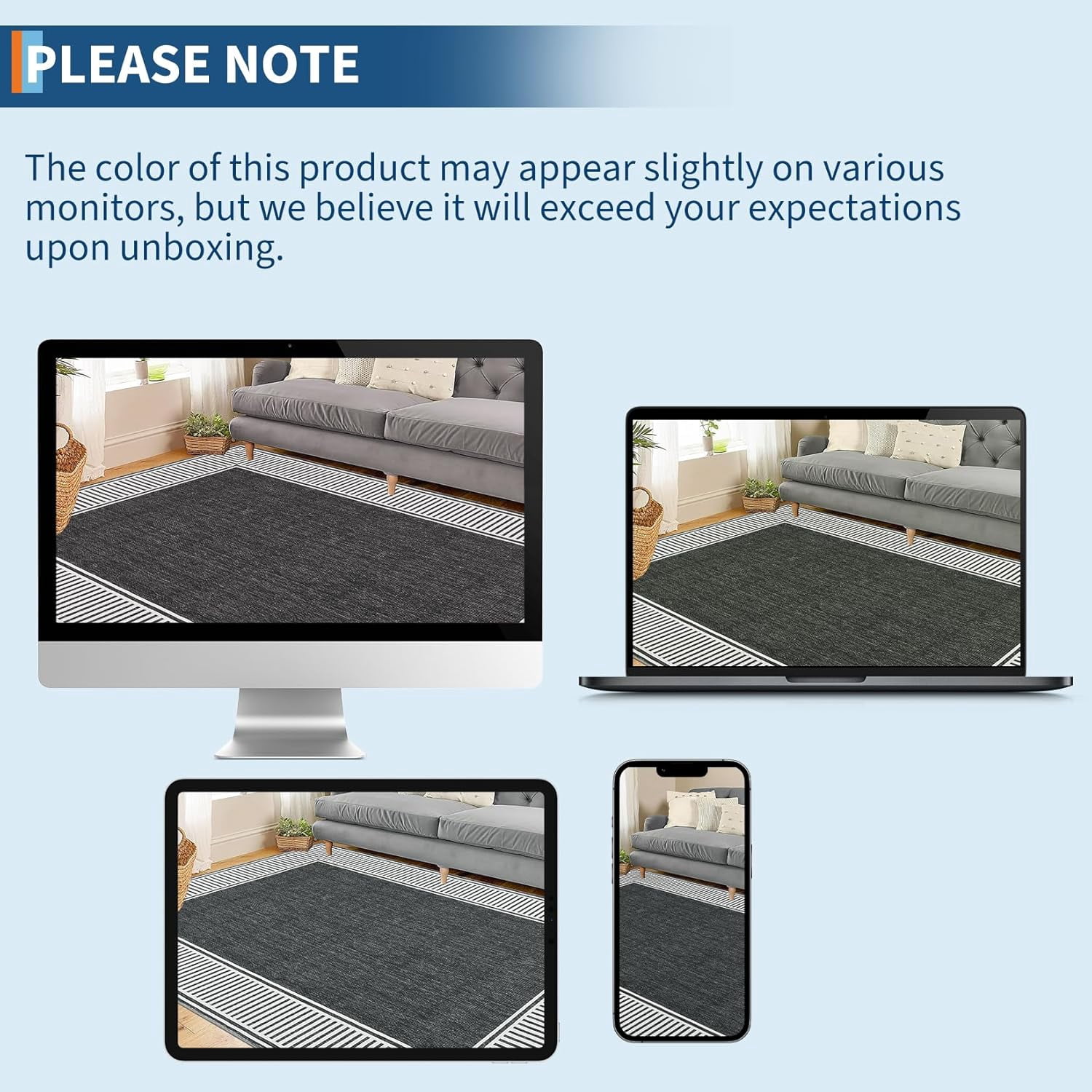 Memoryfield Modern Bordered 10' x 13' Area Rug, Washable Soft Non Slip Low Pile Stain Resistant Carpet Rugs, for Living Room Dining Room, Black