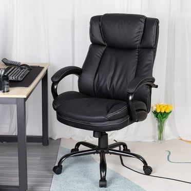 BestOffice 500lbs Ergonomic PU Leather Chair,Lumbar Support,Rolling Swivel for Men, Women(Black)