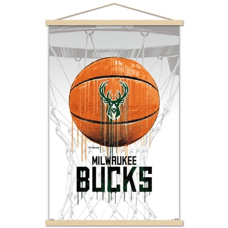 NBA Milwaukee Bucks – Drip Ball 20 Wall Poster with Magnetic Frame 22.375 x 34