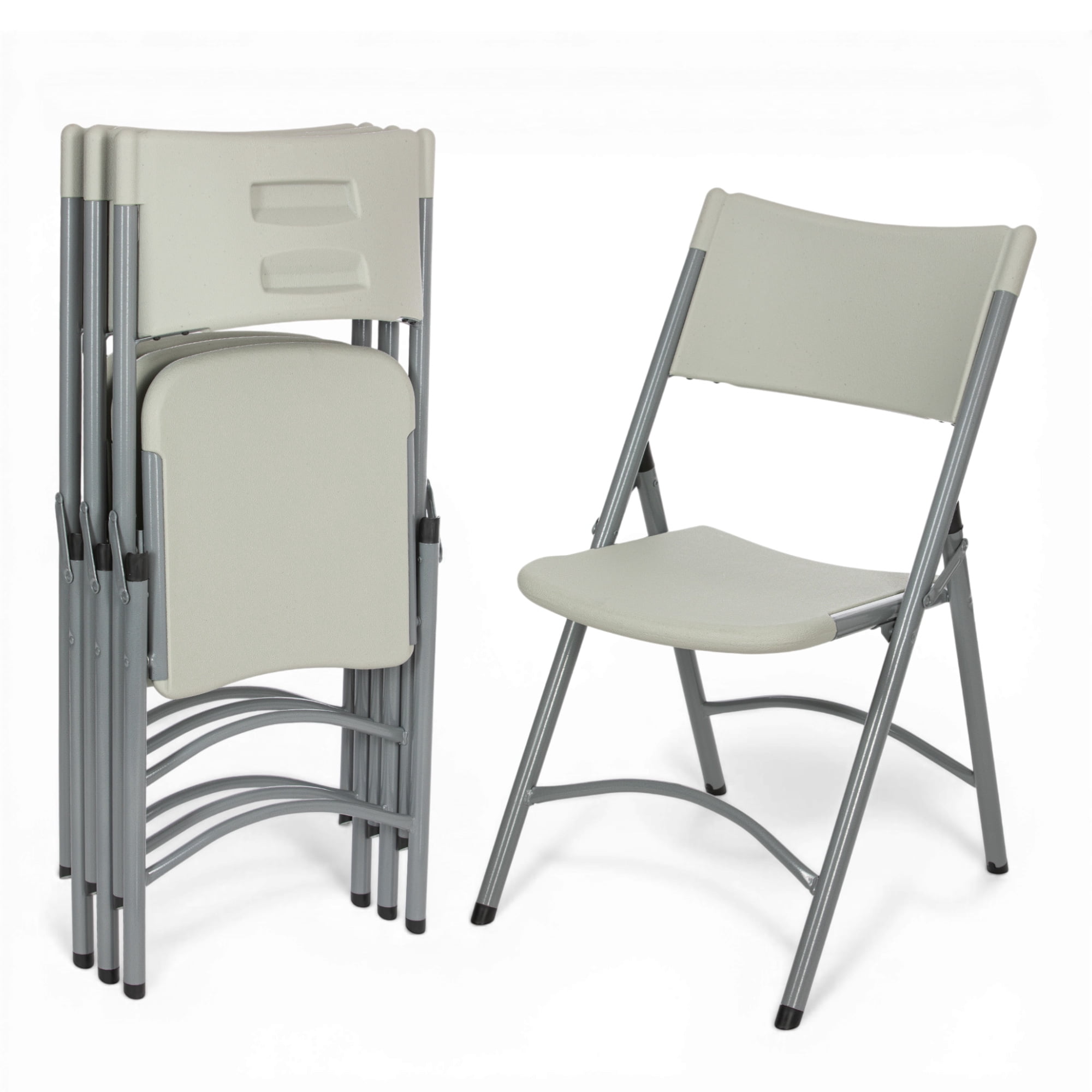 Hampden Furnishings Baldwin 5-Piece Folding Dining Set, 36" Square Table & 4 Gray Resin Chairs