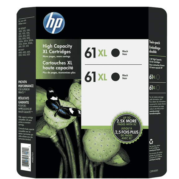 Original 61XL High Yield Black Printer Cartridge Twin Pack compatible with HP Printers