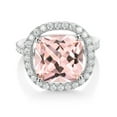 thumbnail image 3 of Gem Stone King 925 Sterling Silver Cushion Peach Nano Morganite and White Moissanite Women Ring (8.40 Cttw, Available in Size 5, 6, 7, 8, 9), 3 of 5