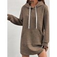 thumbnail image 2 of Women'S Casual Long Sleeve Drawstring Waffle Pullover Loose Hooded Sports Sweater Dress with Pockets Coffee Color L, 2 of 3
