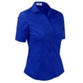 thumbnail image 2 of DOUBLJU Women's Slim Fit Plain Classic Short Sleeve Button Down Collar Shirt Blouse, 2 of 5