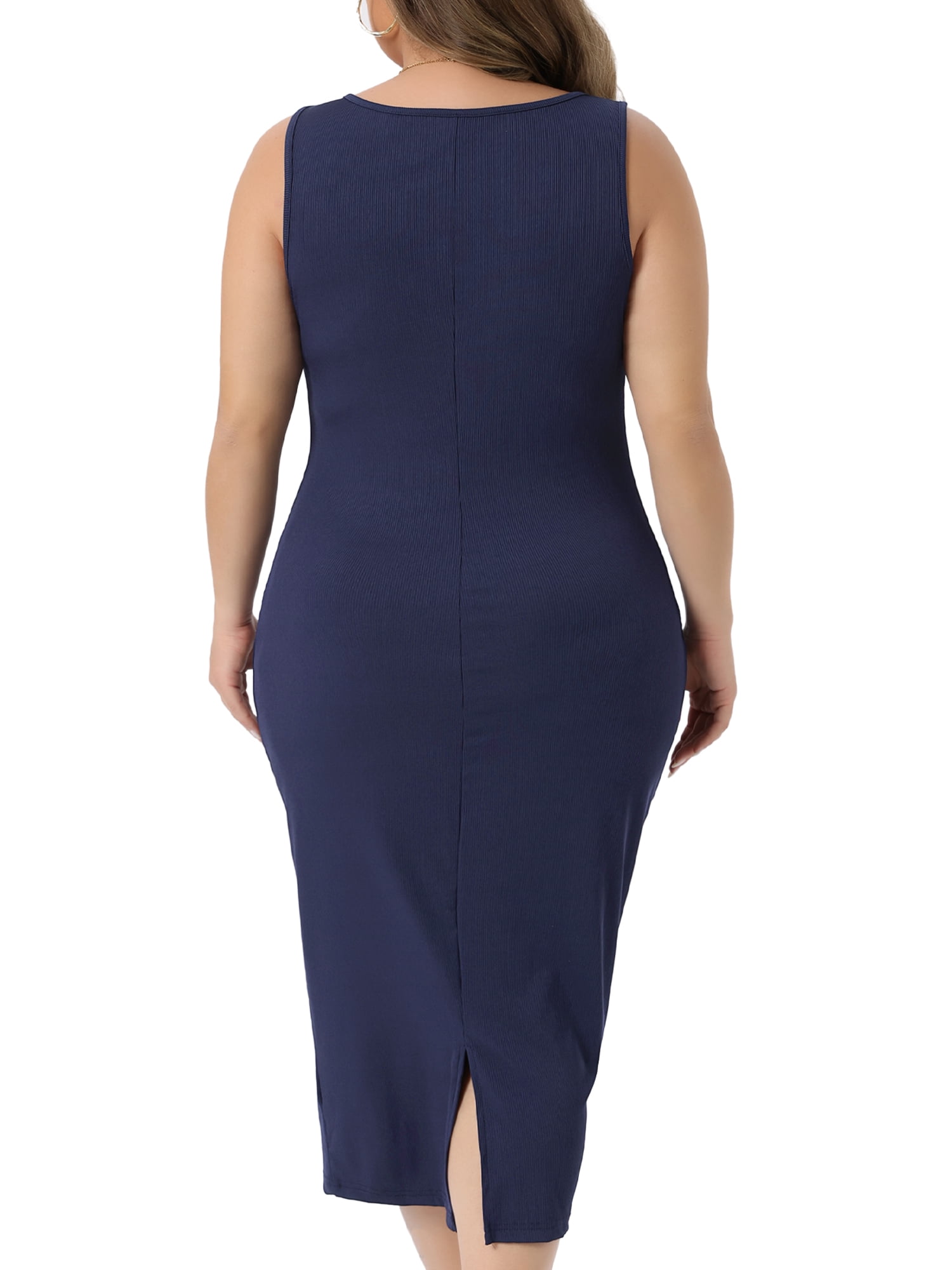 DARING DIVA Women's Plus Size Sleeveless Square Neck Bodycon Midi Tank Dress 4X Navy Blue