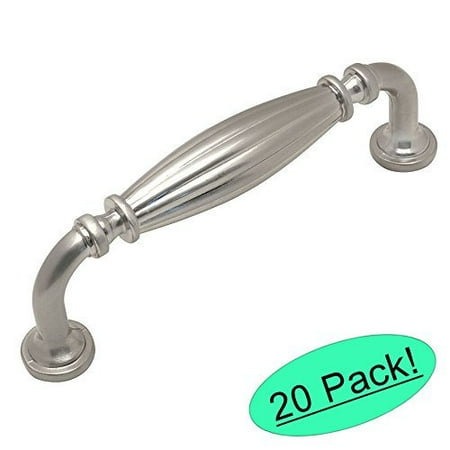 Country Cabinet Pulls - Cosmas 7123SN Satin Nickel Country Style Cabinet Hardware Ribbed Handle Pull - 3-3/4