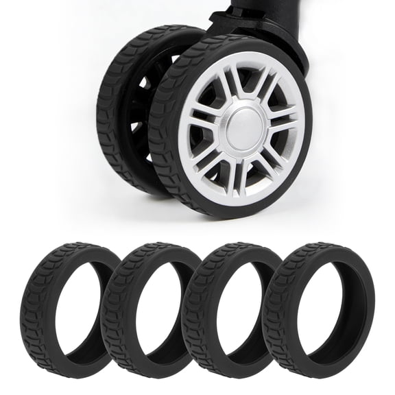 Unique Bargains 4 Pcs Durable Luggage Wheel Covers Black Silicone