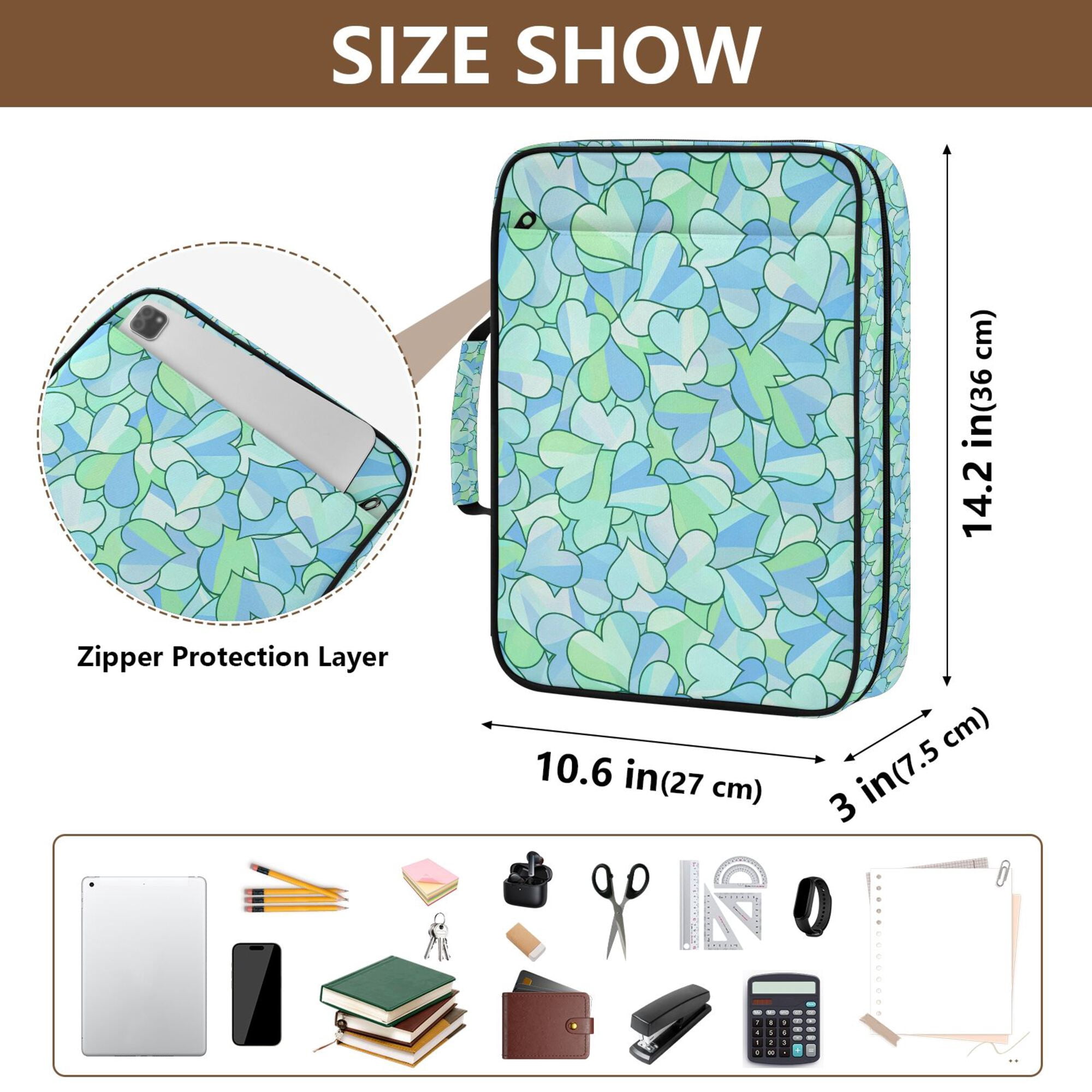 FORMRS Accordion File Folder A4 Size 7-Pocket Expanding Document Organizer Bag with 3 Ring Binder, Abstract Hearts Pattern