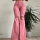 thumbnail image 4 of Pantalones acampanados rasgados para mujer, Jeans de cintura alta con borde crudo, levantamiento de glúteos, primavera y verano, 2023, 4 of 5