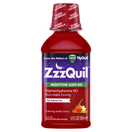 ZzzQuil Nighttime Sleep Aid Liquid by Vicks, Calming Vanilla Cherry Flavor, 12 Fl