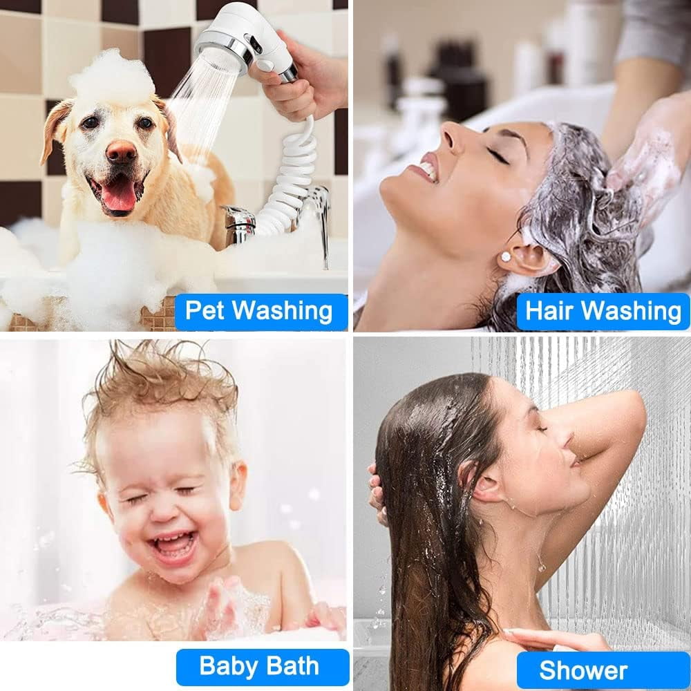 Sink Faucet Hose Shower Sprayer Attachment for Hair Washing&Pet Shower,Water Saving Aerator with 3-Way Diverter Valve for Bathroom Bathtub, Kitchen Faucet, Utility Laundry Tub(White)