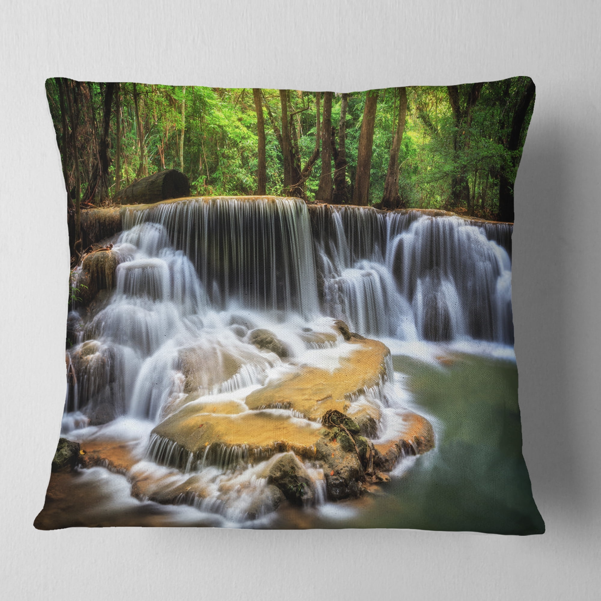Designart Level Six of Huai Mae Kamin Waterfall - Throw Pillow - 16x16