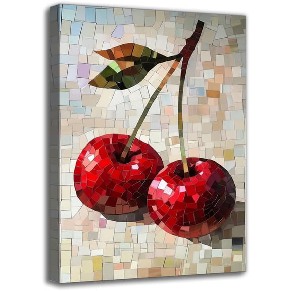Framed Wall Art Canvas print - Cherry, Modern Abstract Fruit Art Painting, Ideal Valentine's Gifts For Lover, Wall Decor for Living Room Bar Office Club (8W X 12L)