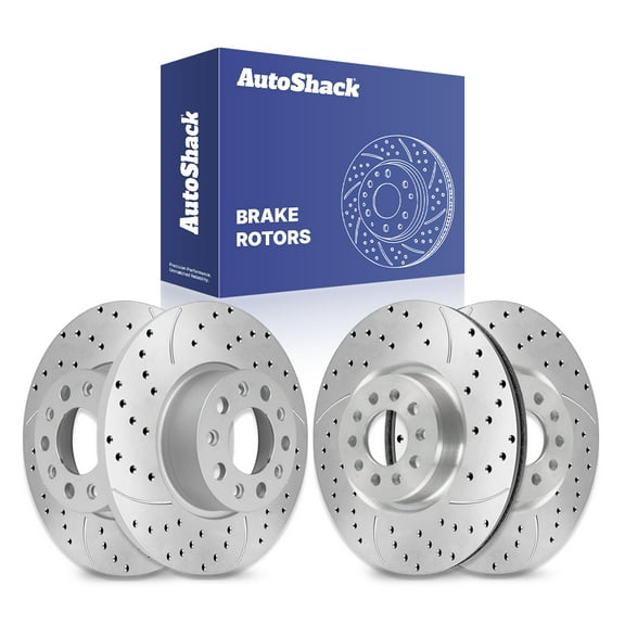 AutoShack Front Vented & Rear Solid Drilled & Slotted Silver Zinc Coated Brake Rotors 4-PC Set Replacement for 2023-2024 Dodge Hornet 2023 Jeep Compass 2025 Jeep Compass SilverShield Pro