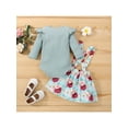 thumbnail image 3 of Baby Girl Letter Printed Long Sleeve Ruffle Knit Rib Romper Floral Suspender Skirt Outfits Set, 3 of 9