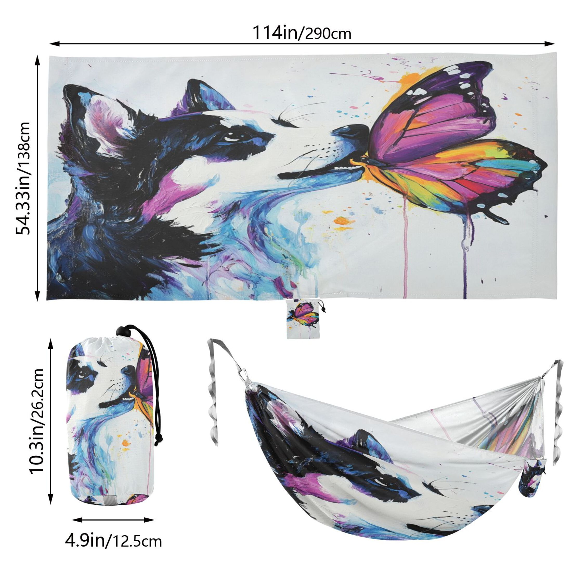 Hammock Camping Hammock Nylon Portable Hammock Travel Camping Hammock Dogs and Colorful Butterflies