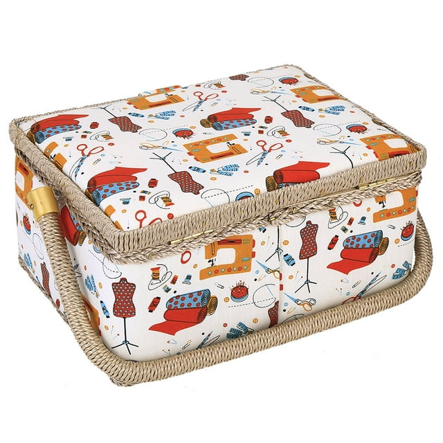 Sewing Basket, 9.8 X 7.1 X 4.9 In Household Double-Layer Craft Basket Sewing Tool Needle Thread Basket Fabric Torage Box For Handwork, Sewing