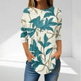 thumbnail image 2 of CYMMPU 3/4 Sleeve Round Neck Blouses for Women Dressy Casual Flower Pattern Loose Fit Tunic Tops Fall Fashion Shirts Spring Tops Pleated Dressy T-Shirts Sky Blue XL, 2 of 5