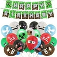 thumbnail image 1 of 19 piezas de decoraciones de cumpleaños de Minecraft, suministros para fiestas con temática de juegos, que incluyen (1 pieza) pancarta de feliz cumpleaños (18 piezas) globos, decoración para, 1 of 5