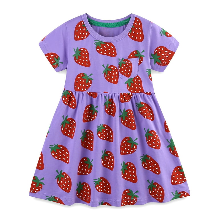 Hileelang Toddler Girls Short Sleeve Dress Spring Summer Cotton Casual Pink Heart Purple Strawberry Printed Jersey Shirt Dresses 2 Packs 2T, Toddler Hileelang Toddler Girls Short Sleeve Dress Spring Summer Cotton Casual Pink Heart Purple Strawberry Printed Jersey Shirt Dresses 2 Packs 2T, Toddler