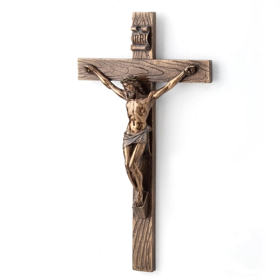 Veronese Design 10 Inch Jesus on Crucifix Cold Cast Resin Antique Bronze Finish Wall Sculpture